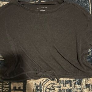 American Eagle Outfitters Black Crop Tie Front T-Shirt